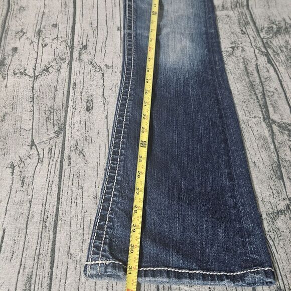 BKE Jeans Womens 30X31 Blue Stella Flare Bootcut Distressed Mid Rise Zip City - Picture 8 of 12